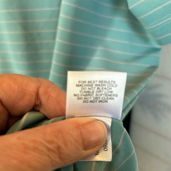 Peter Millar Crown Cool Striped Polo Shirt‎ Turquoise Blue White L - Picture 5 of 8